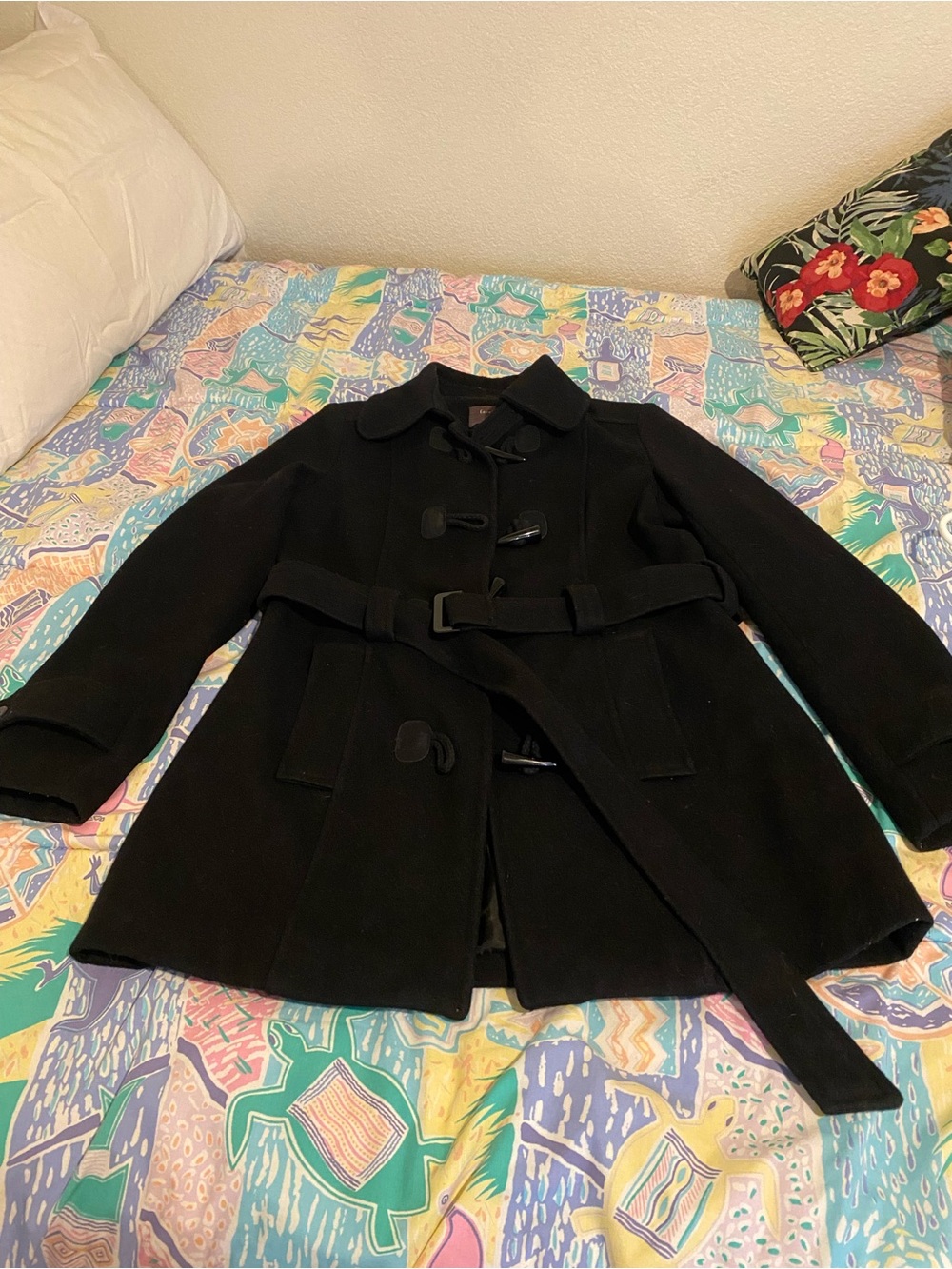 Forever 21 Black Belted Pea Coat with Toggle Closures